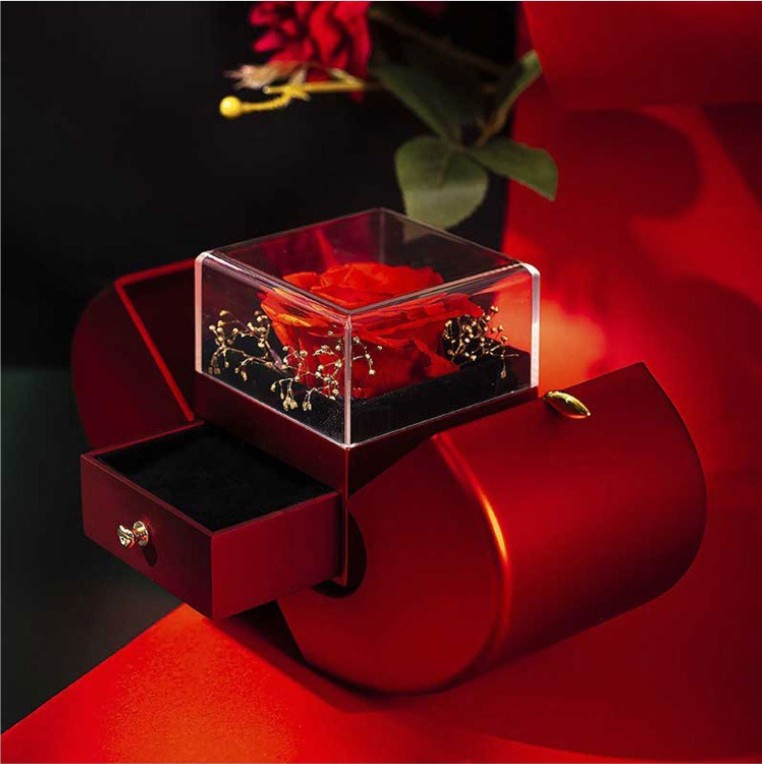 Valentine's Day Gifts With Artificial Rose Flower Jewelry Box