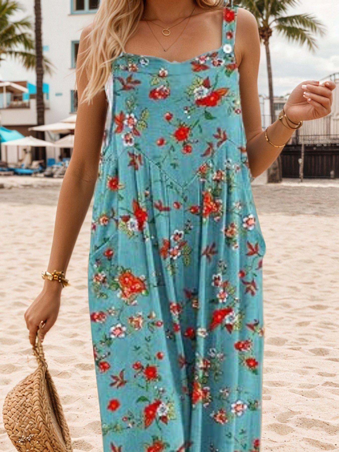 Women’s Bohemian Printed Loose Jumpsuit With Pocket