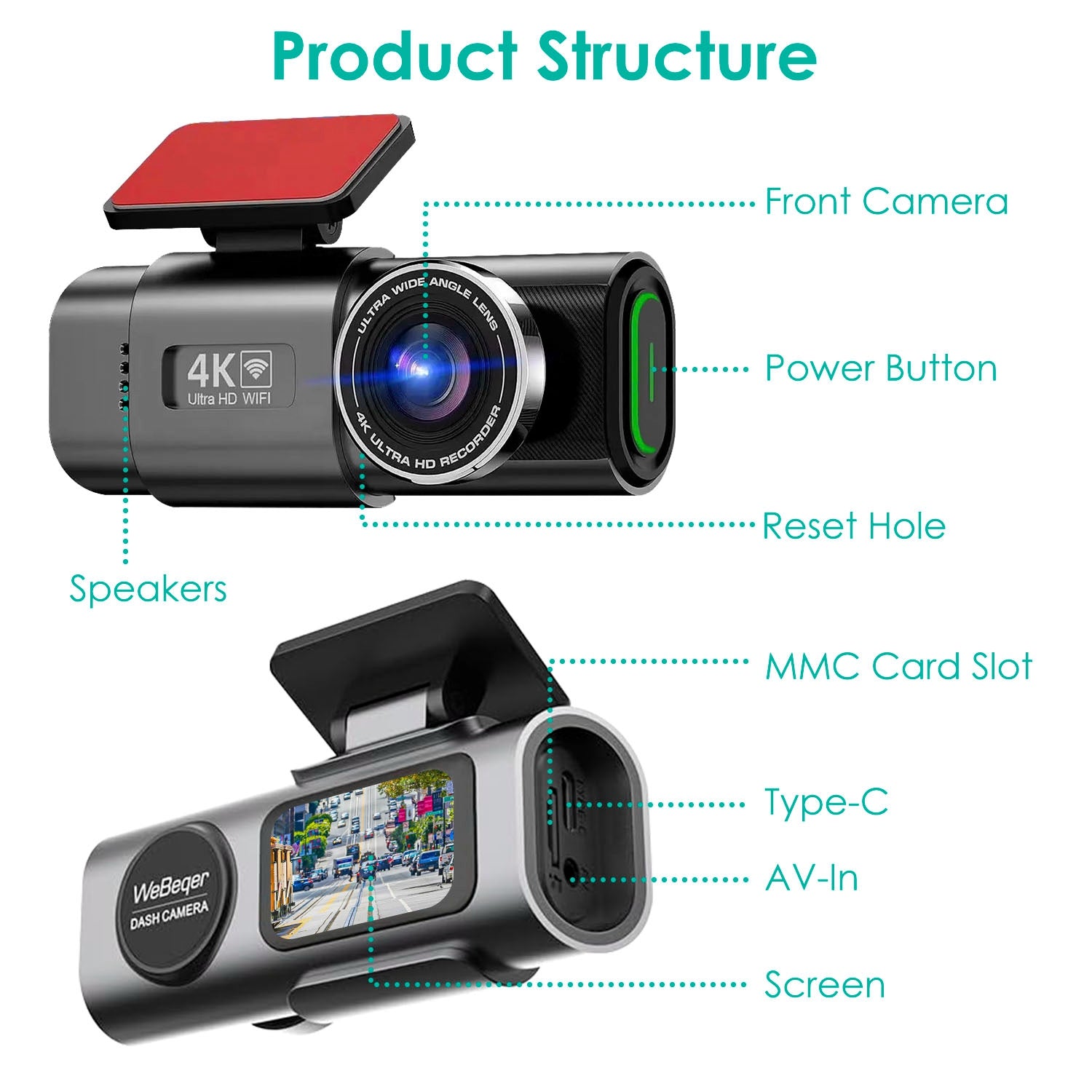 4K 1080P Car Dash Cam 2.4GHz WiFi Car Camera Mini Driving Recorder With 140 Degree Wide Angle APP Control Night Vision G-sensor Loop Recording