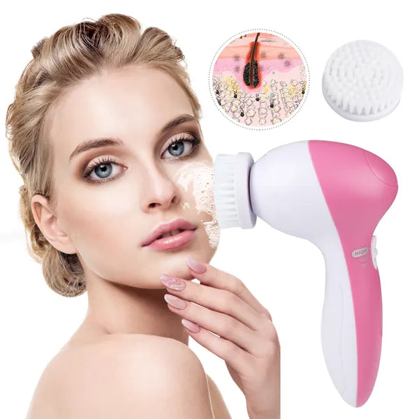 Facial Cleansing Brush Face Spin Cleaning Brush Scrubber Waterproof With 5 Brush Heads For Women