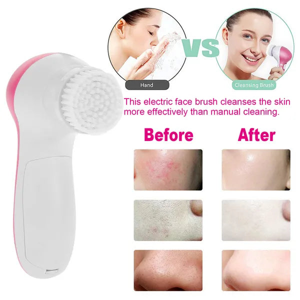 Facial Cleansing Brush Face Spin Cleaning Brush Scrubber Waterproof With 5 Brush Heads For Women