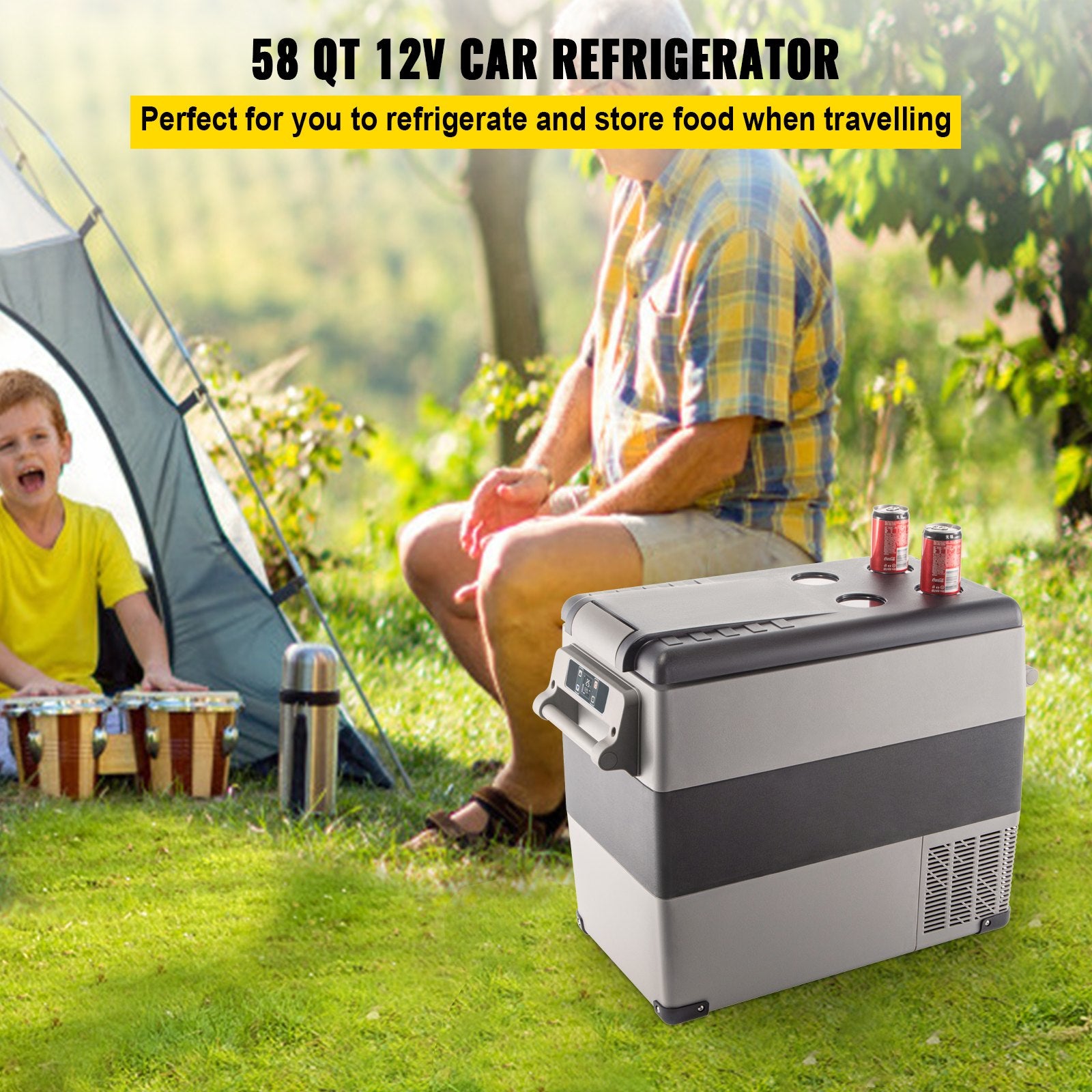12 Volt Refrigerator, 58 Quart Car Refrigerator, Dual Zone Portable Refrigerator,RV Refrigerator With 12/24V DC And 110-240V AC, Freezer Fridge Cooler, For Car, RV, Camping And Home Use