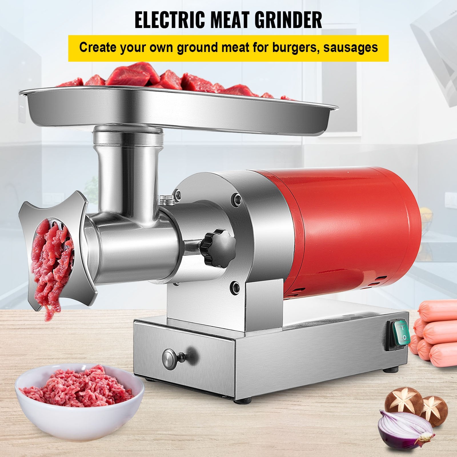 Electric Meat Grinder, 661 Lbs/Hour1100 W Meat Grinder Machine, 1.5 HP Electric Meat Mincer With 2 Grinding Plates, Sausage Kit Set Meat Grinder Heavy Duty, Home Kitchen & Commercial Use Red