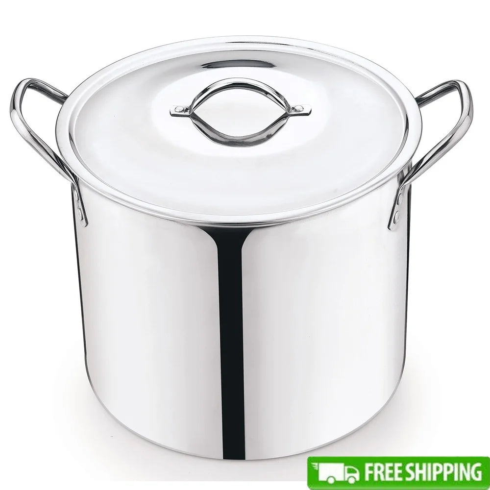 Stainless Steel Stock Pot with Metal Lid