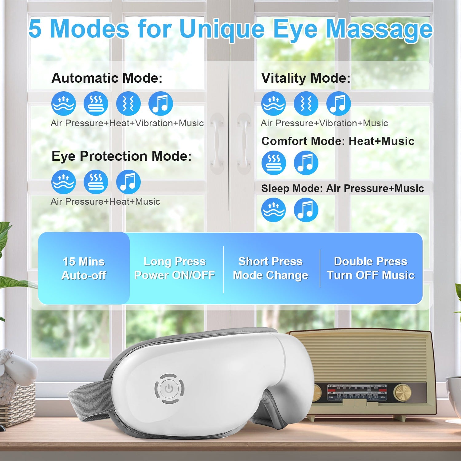 Eye Massager With Air Pressure, Heat and Vibration-Rechargeable