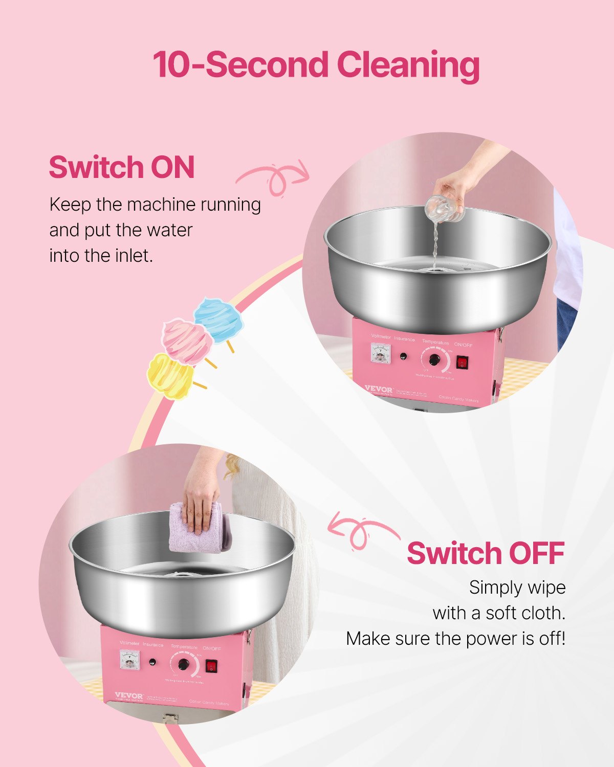 Commercial Cotton Candy Machine Sugar Floss Maker 1000W For Party Home Pink