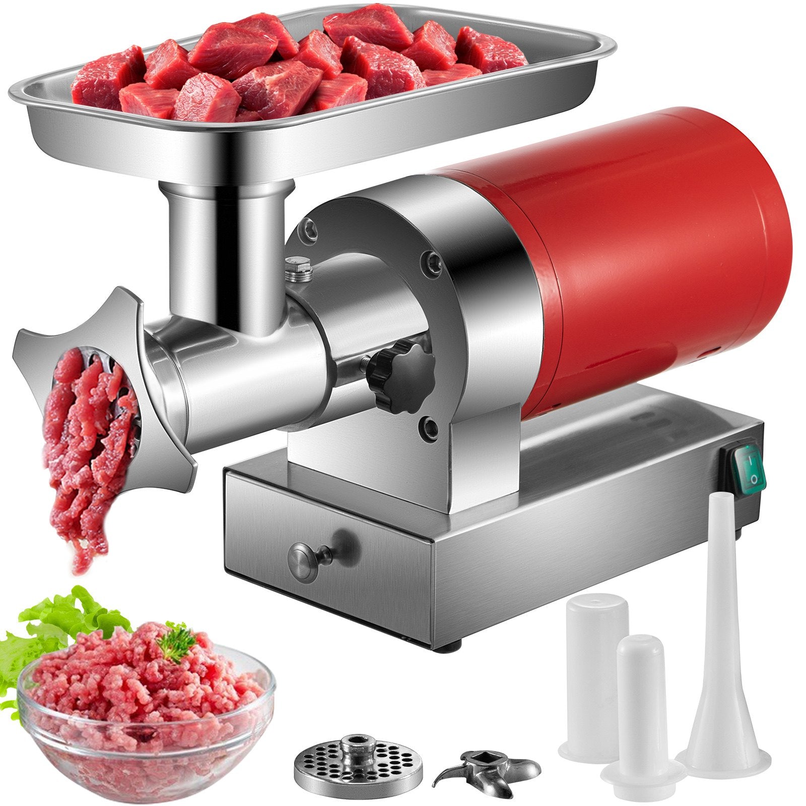 Electric Meat Grinder, 661 Lbs/Hour1100 W Meat Grinder Machine, 1.5 HP Electric Meat Mincer With 2 Grinding Plates, Sausage Kit Set Meat Grinder Heavy Duty, Home Kitchen & Commercial Use Red